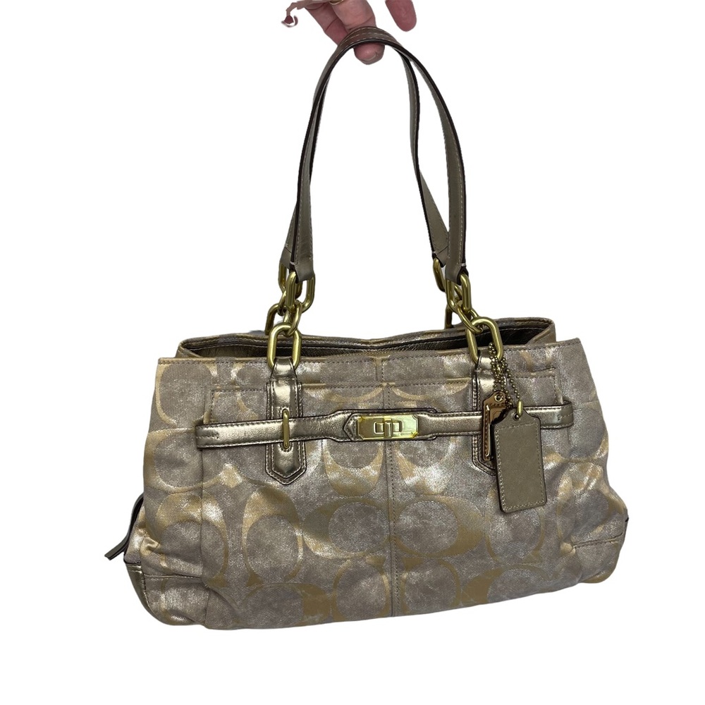 Coach Signature C Chelsea Carry All Gunmetal & Gold Patina Shoulder Bag